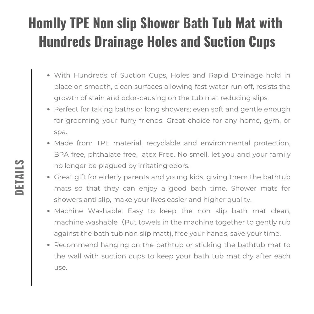 Homlly TPE Non slip Shower Bath Tub Mat with Hundreds Drainage Holes and Suction Cups