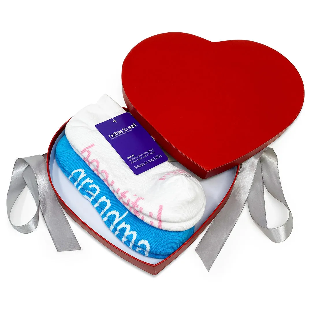 I love grandma®   I am beautiful™ sock gift set in red heart box