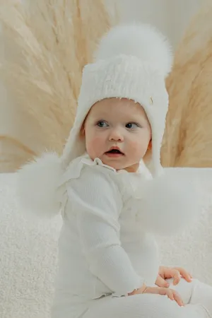 Ivory Faux Fur Triple Pom Pom Hat