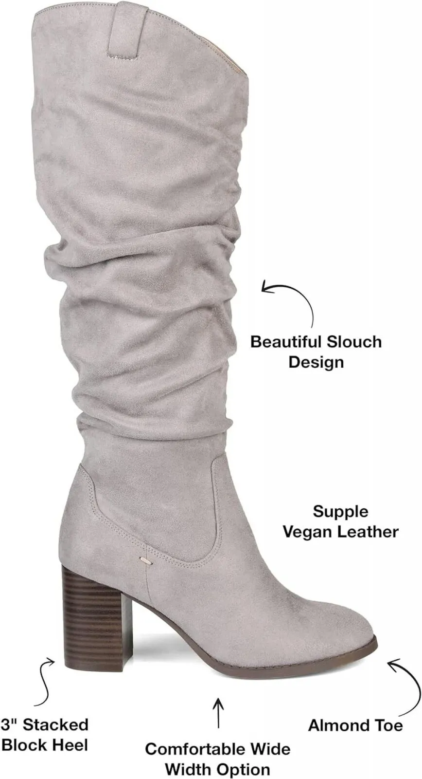 Journee Collection Womens Aneil Slouch Boot with Slouchy Vegan Suede Gray 7.5M