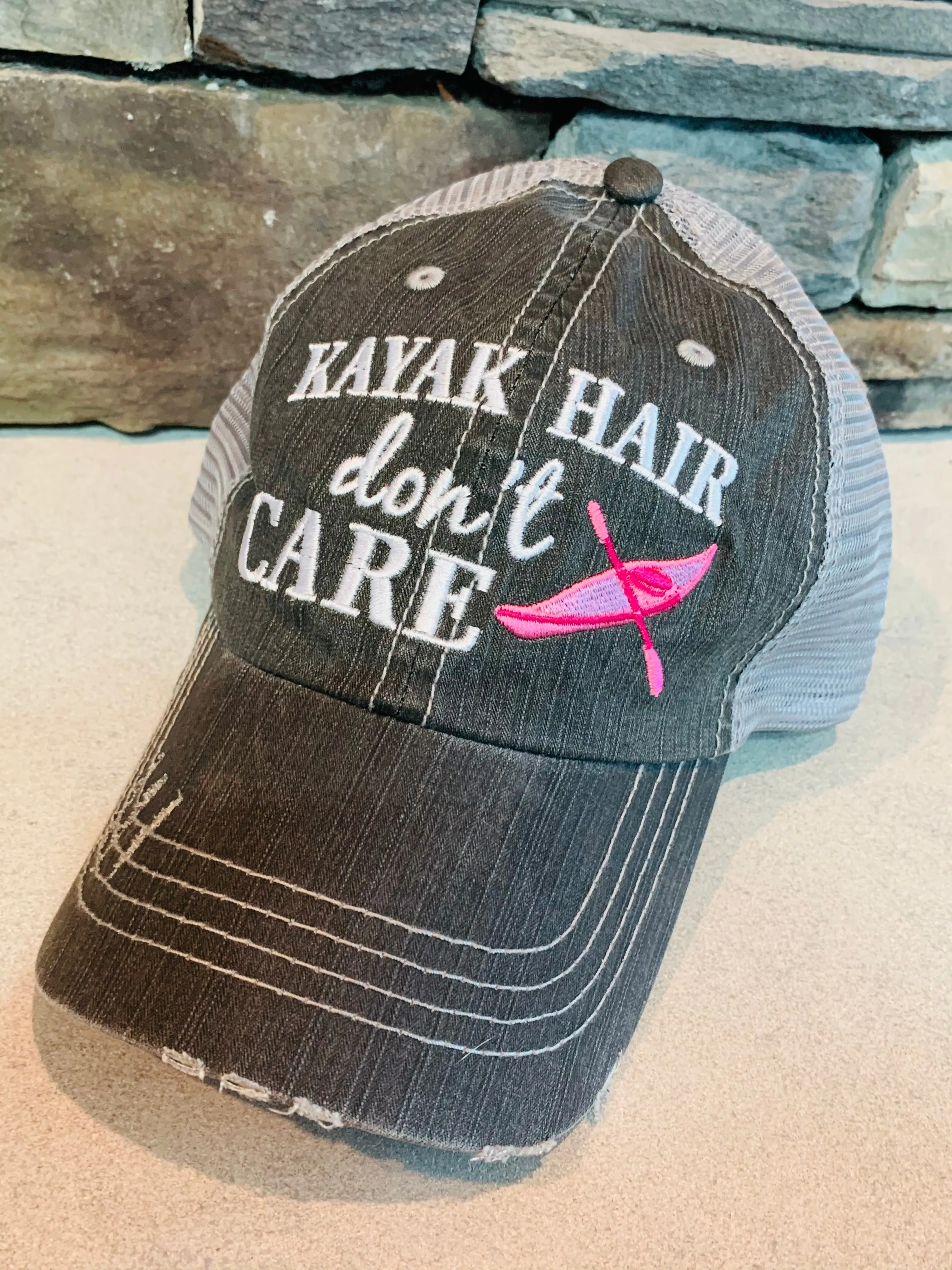 Kayak hats Kayak hair dont care Teal or pink kayak Unisex trucker cap
