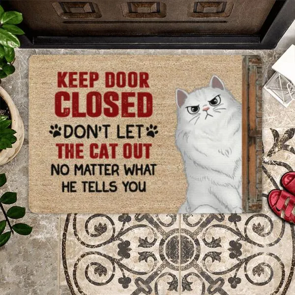 Keep The Door Closed Sassy Cat Personalized Doormat