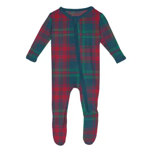 Kickee Pants Peacock Plaid Print Zipper Footie