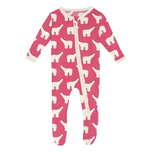 Kickee Pants Zipper Footie (Winter Rose Polar Bears)