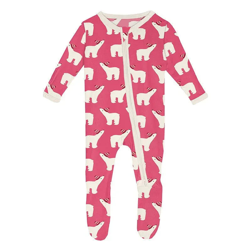 Kickee Pants Zipper Footie (Winter Rose Polar Bears)