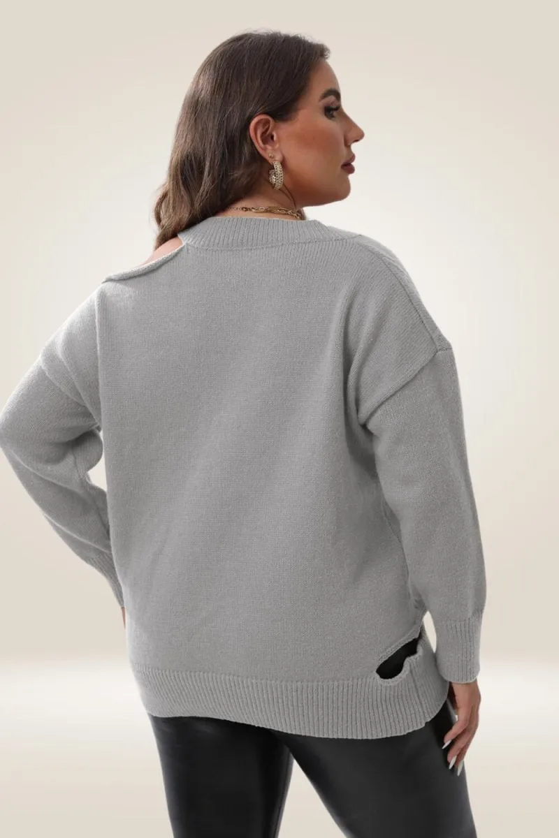 Knitted Off The Shoulder Gray Plus Size Sweater