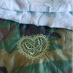 Laced Heart WeeWoobie Weighted Blanket - Woodland Camo with Wintergreen Fur