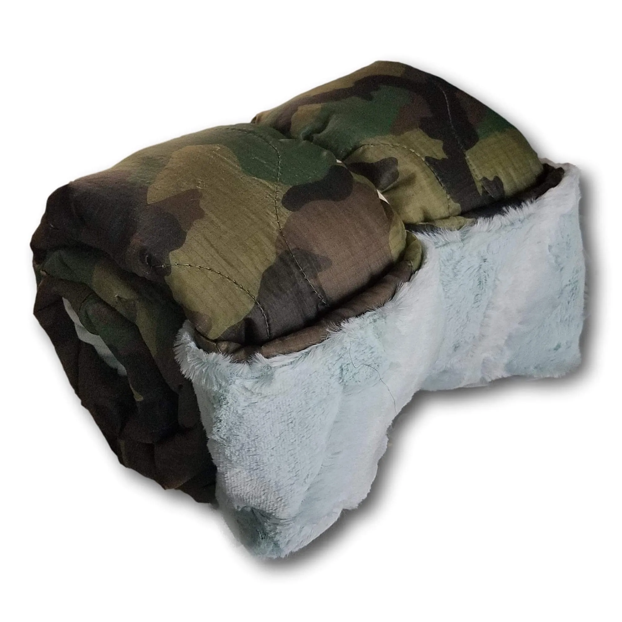 Laced Heart WeeWoobie Weighted Blanket - Woodland Camo with Wintergreen Fur