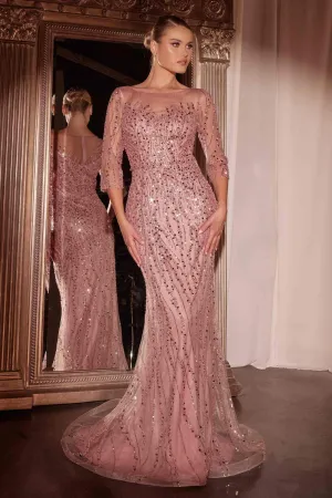 Ladivine CD0105 Long Sleeve Sequin Mermaid Gown