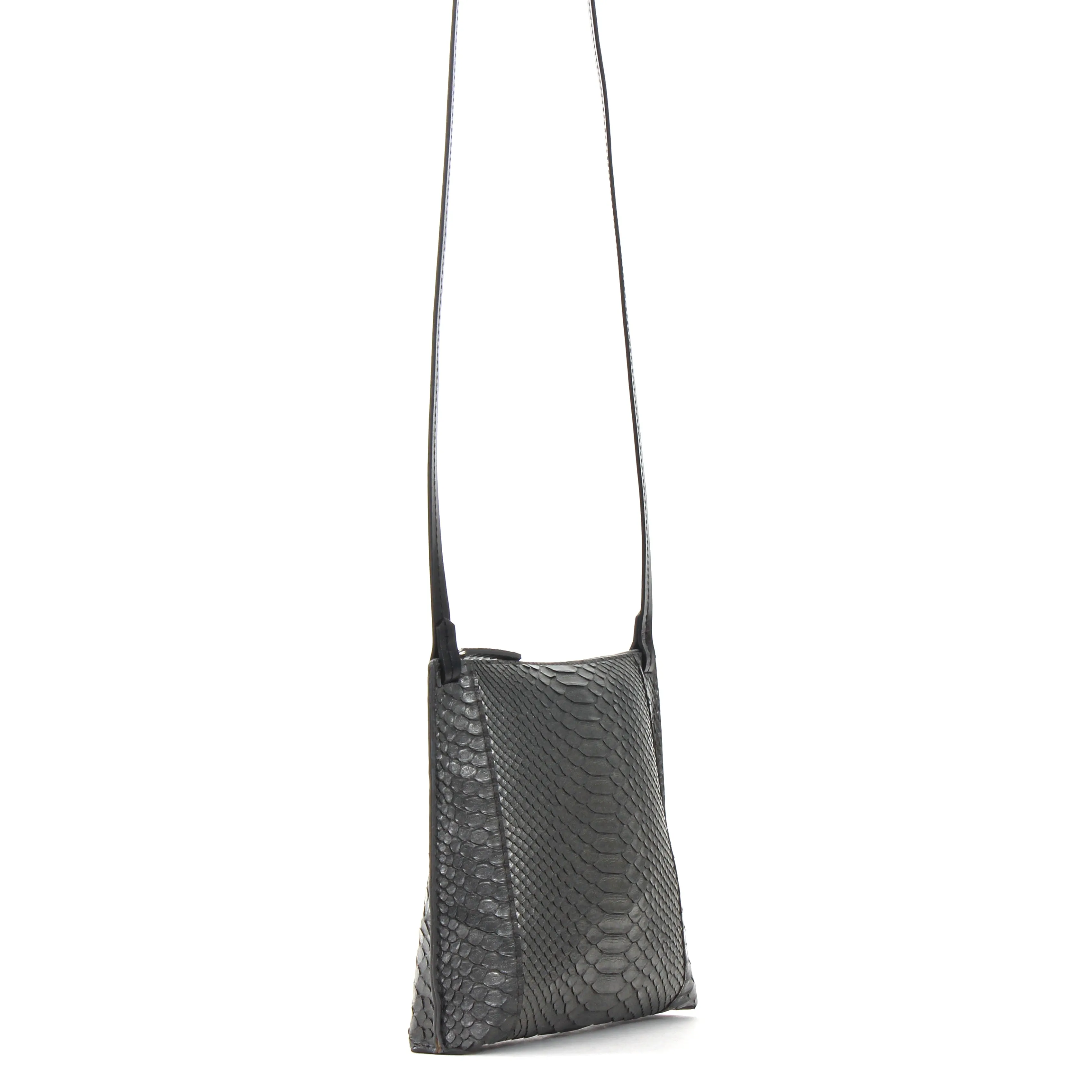 LARGE STRAPPY POUCH GUNMETAL PYTHON