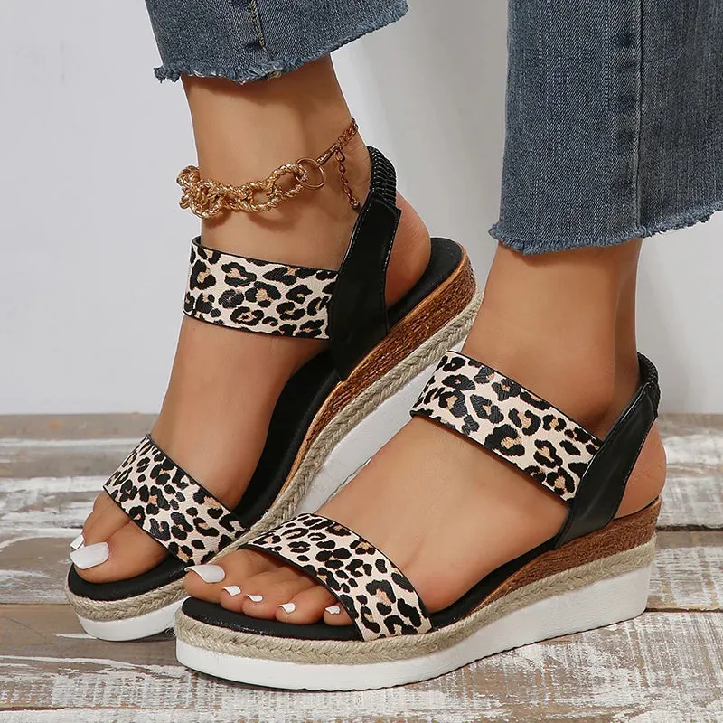 Leopard Wedge Heel Sandals | Glida