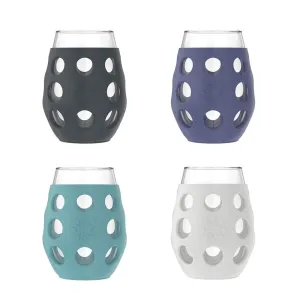 LifeFactory 11-Ounce BPA-Free Indoor/Outdoor Wine Glass with Protective Silicone Sleeve, 4-pack, Multi Color