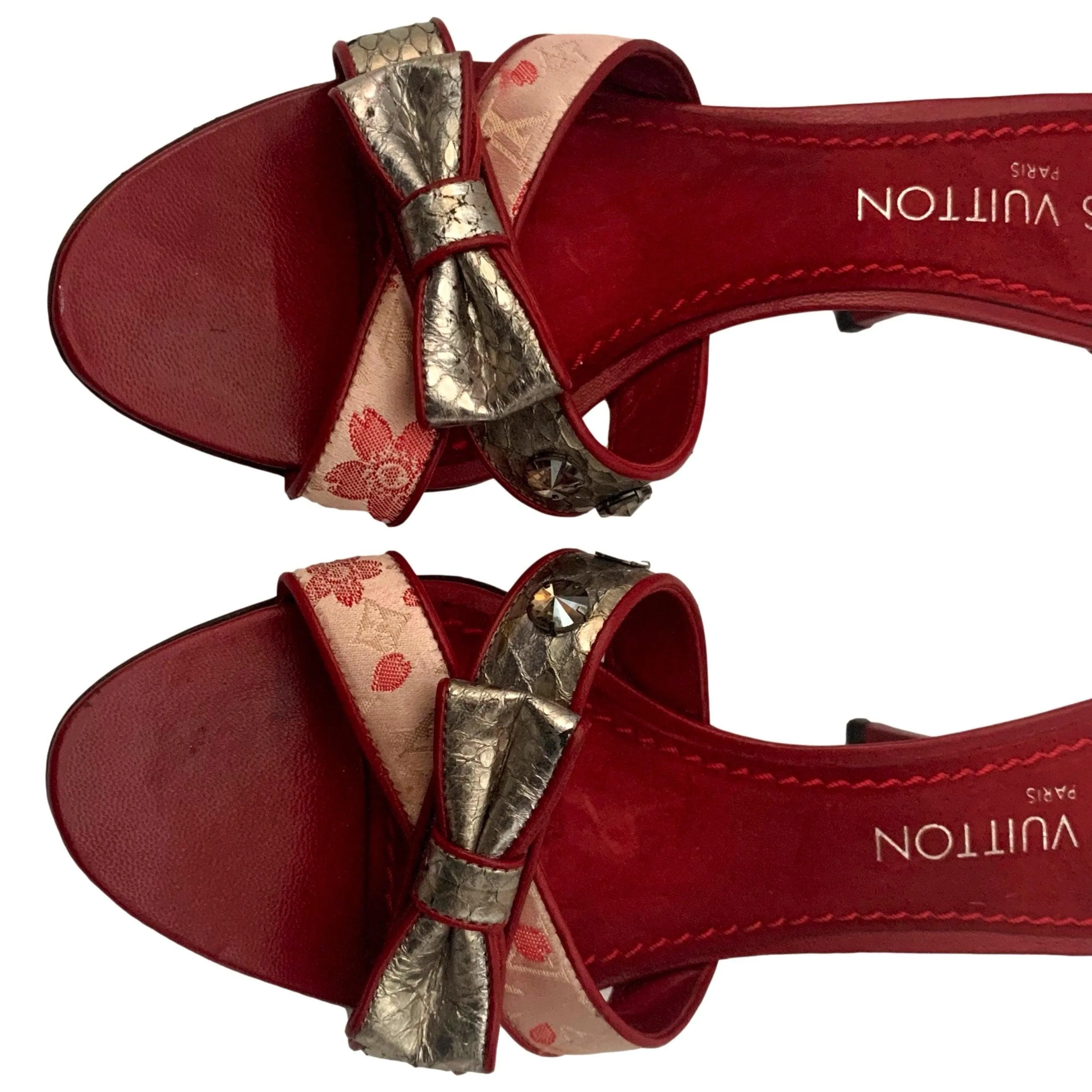 Louis Vuitton Red Embellished Kitten Heels