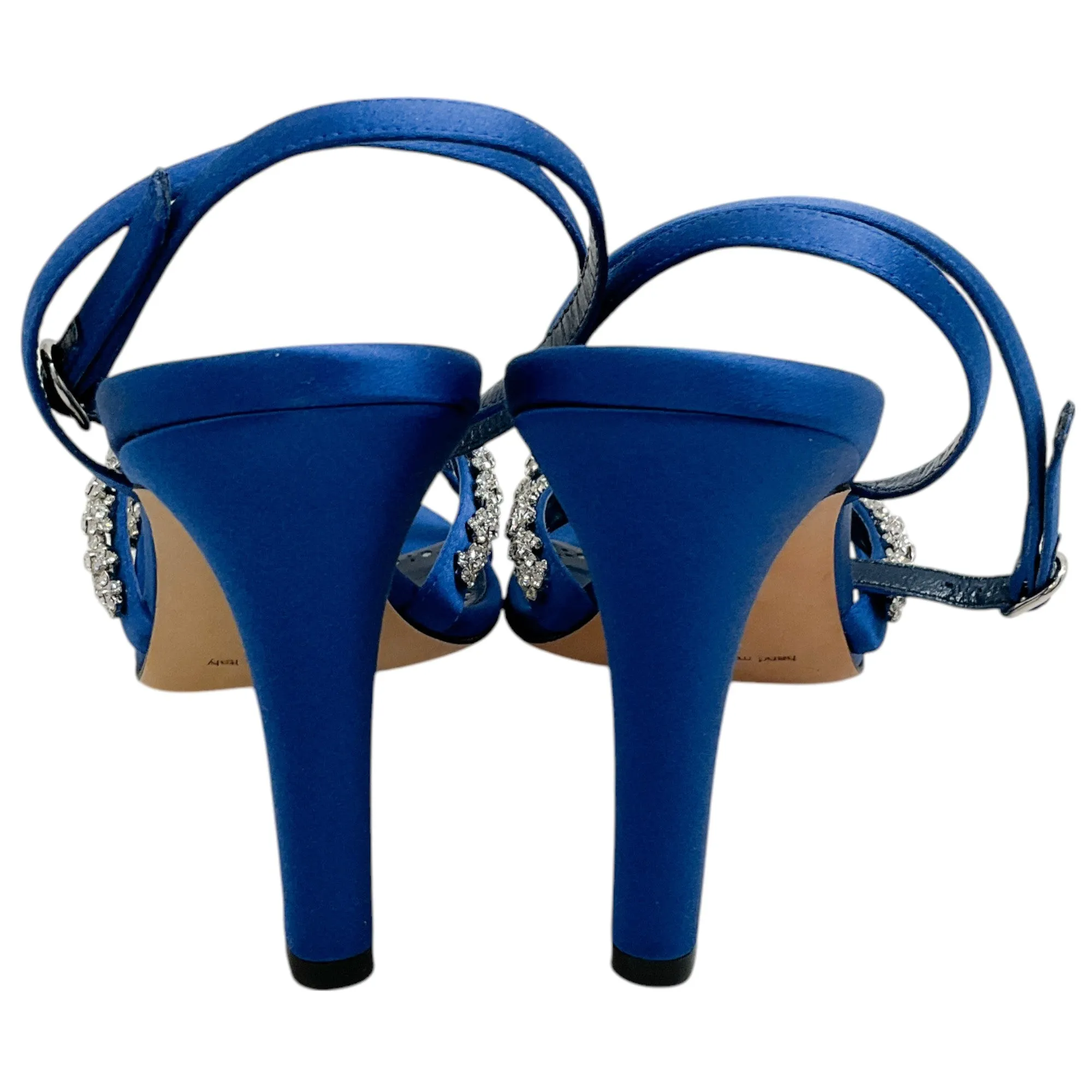 Manolo Blahnik Blue Satin Crystal Embellished Vedada Sandals