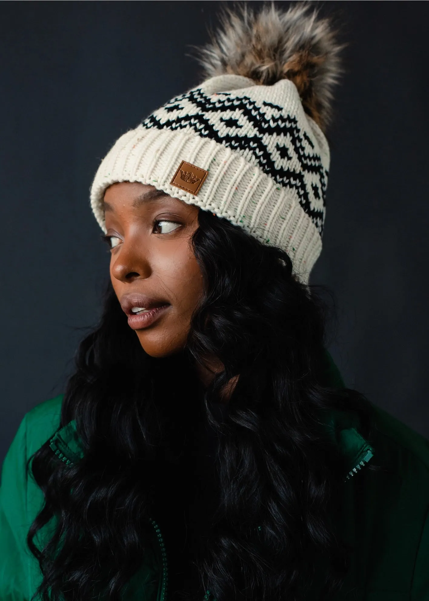 Marleigh Patterned Puff Hat Cream