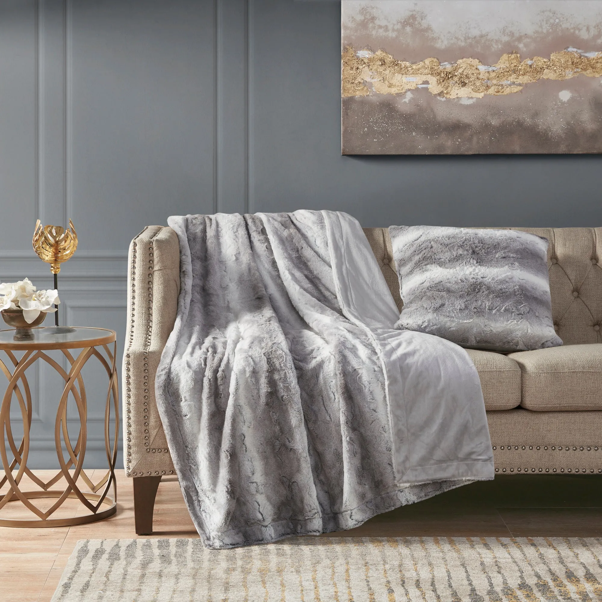 Marselle Faux Fur Square Pillow Grey