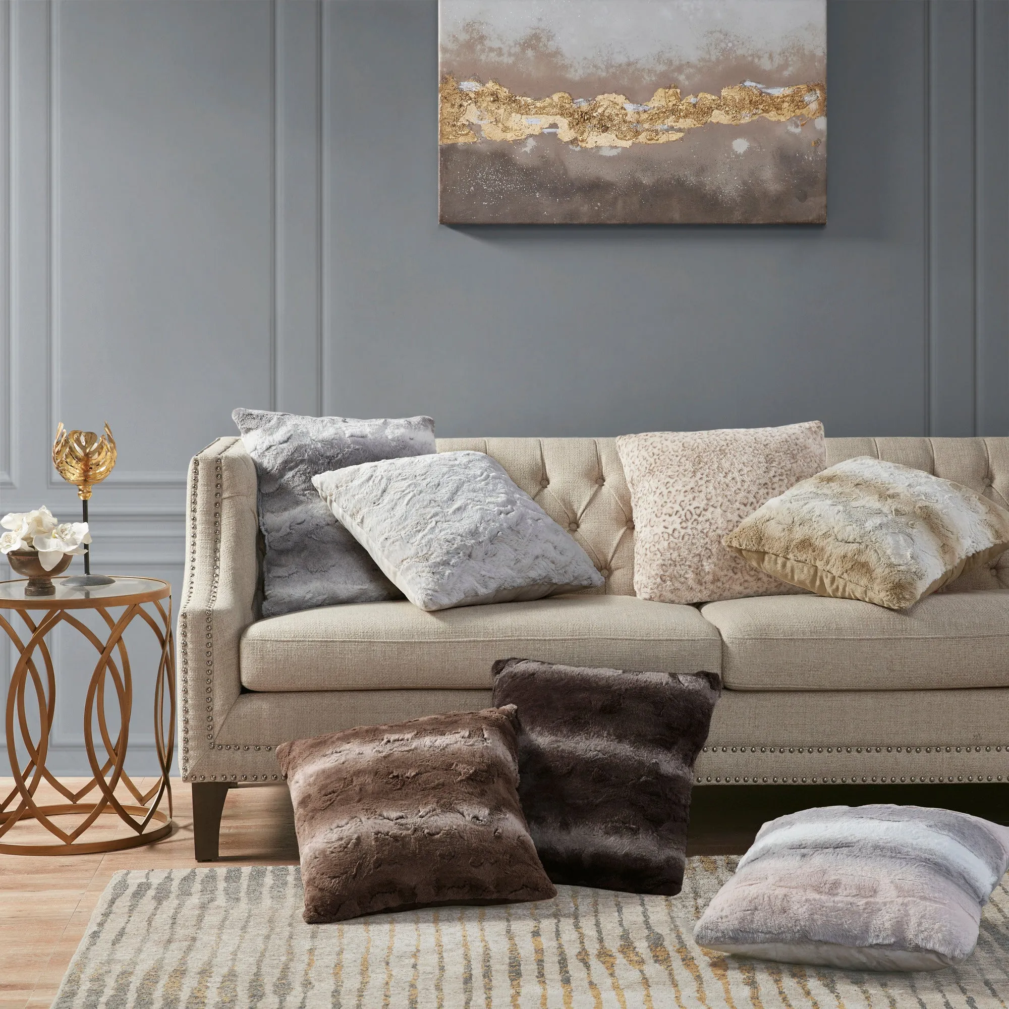 Marselle Faux Fur Square Pillow Grey