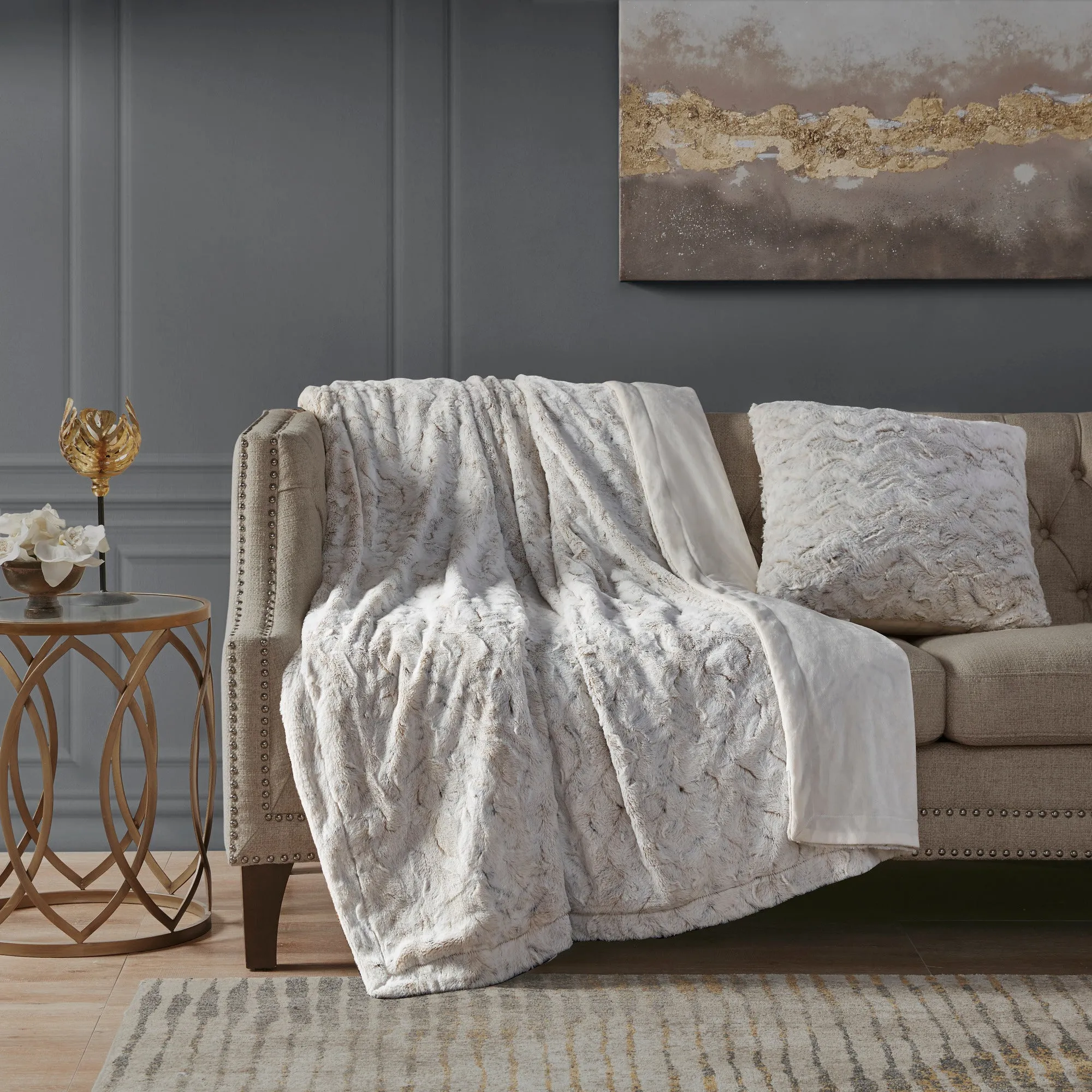 Marselle Faux Fur Square Pillow Grey