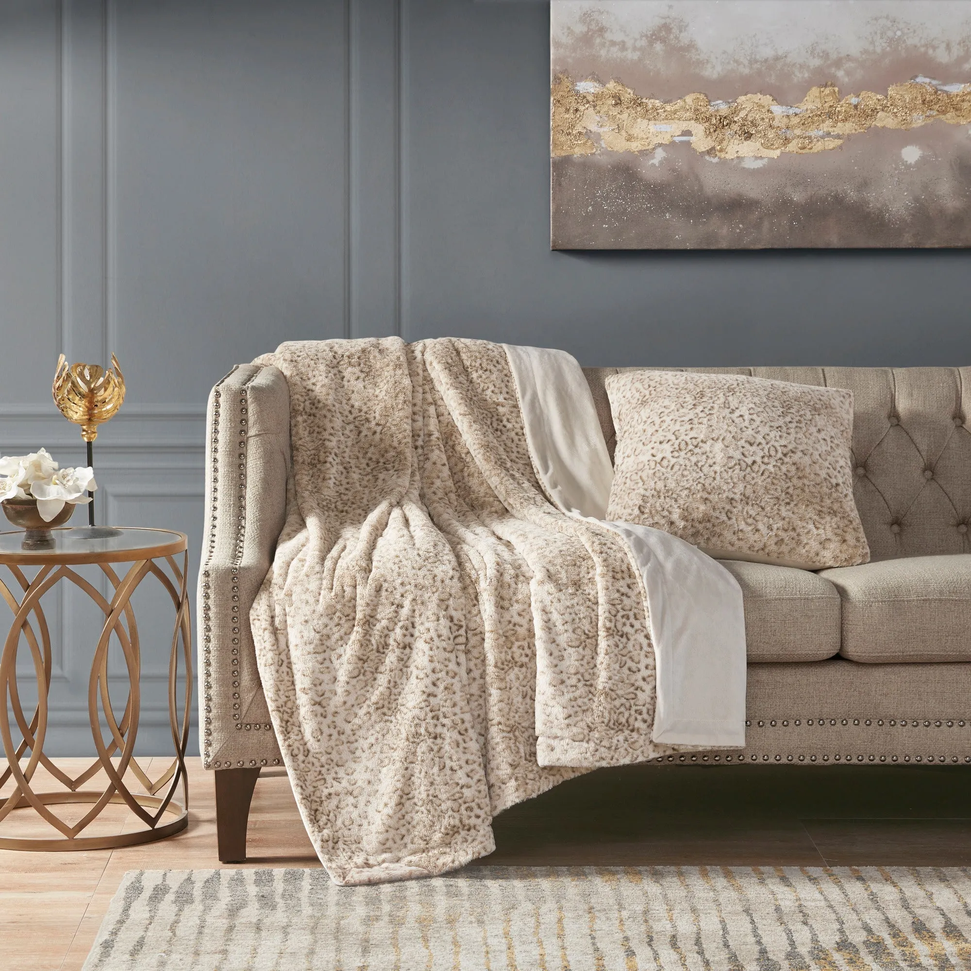 Marselle Faux Fur Square Pillow Grey