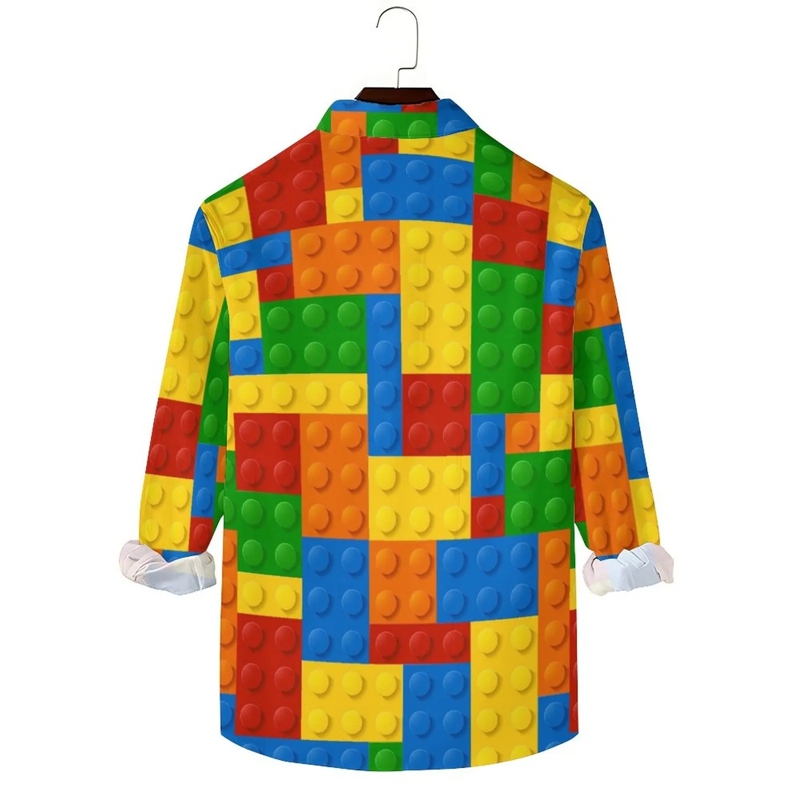 Men's Casual Building Block Art Printed Long Sleeve Shirt 2312000070