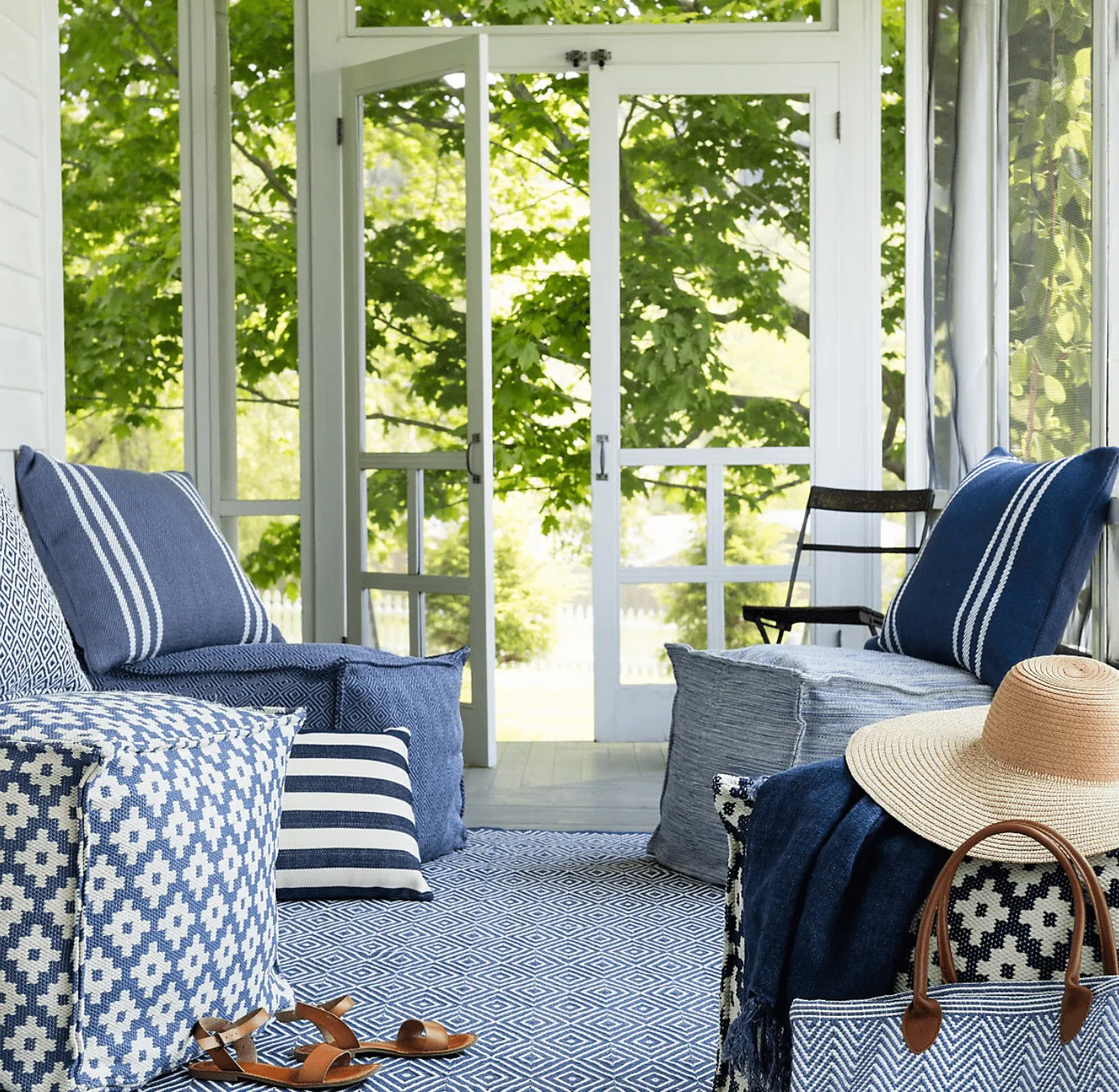 Mingled Indoor/Outdoor Pouf - Denim