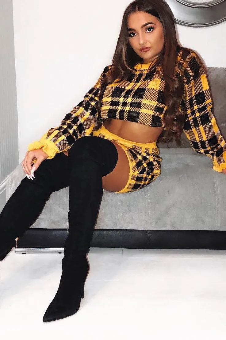 Mustard Check Knit Mini Skirt - Crissy