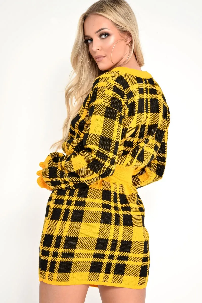 Mustard Check Knit Mini Skirt - Crissy