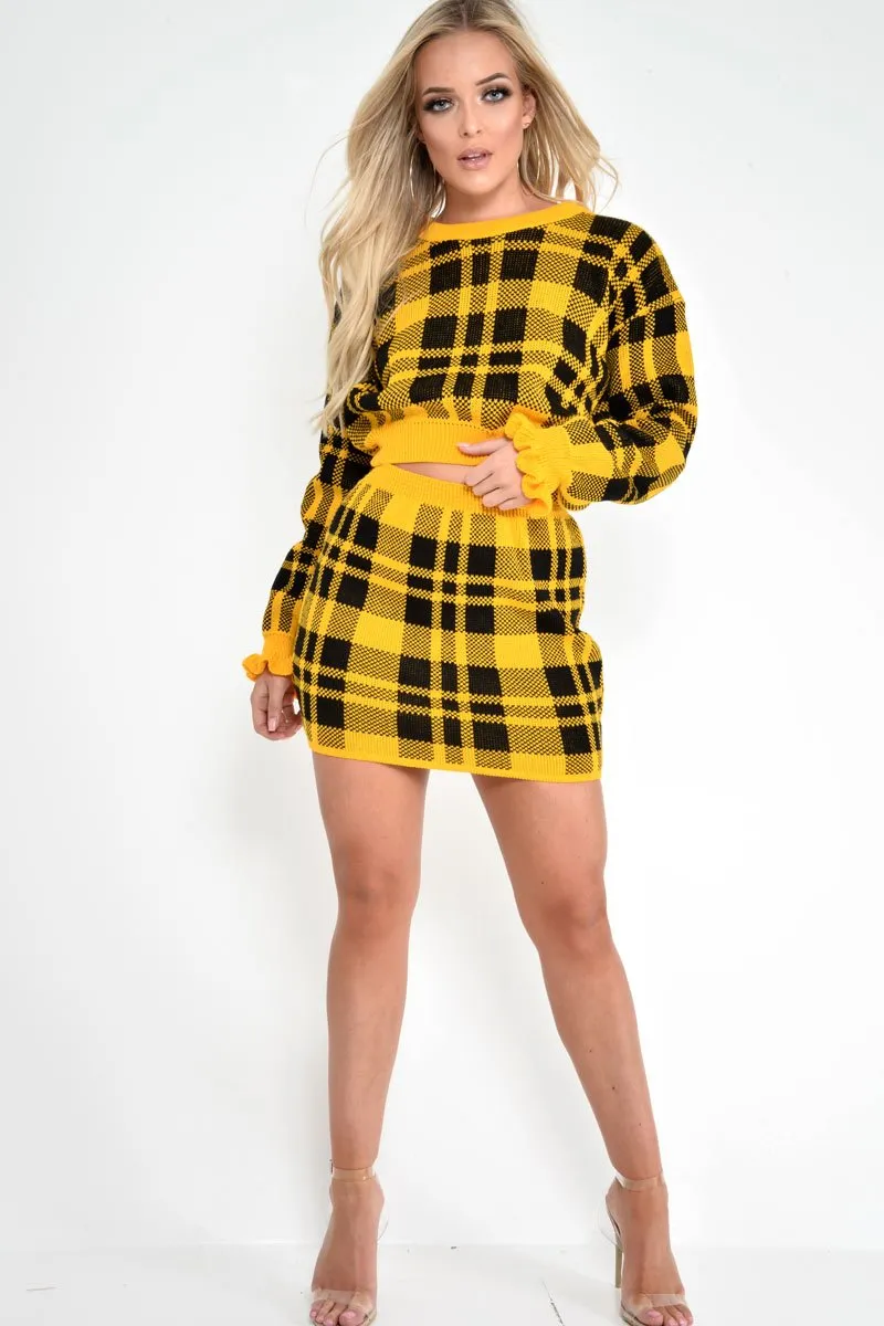 Mustard Check Knit Mini Skirt - Crissy