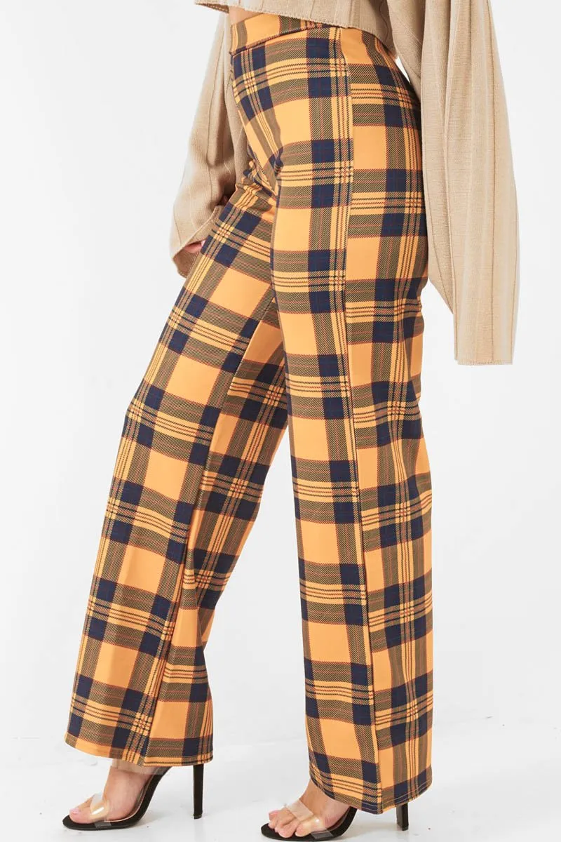 Mustard Tartan Wide Leg Trousers - Kensy