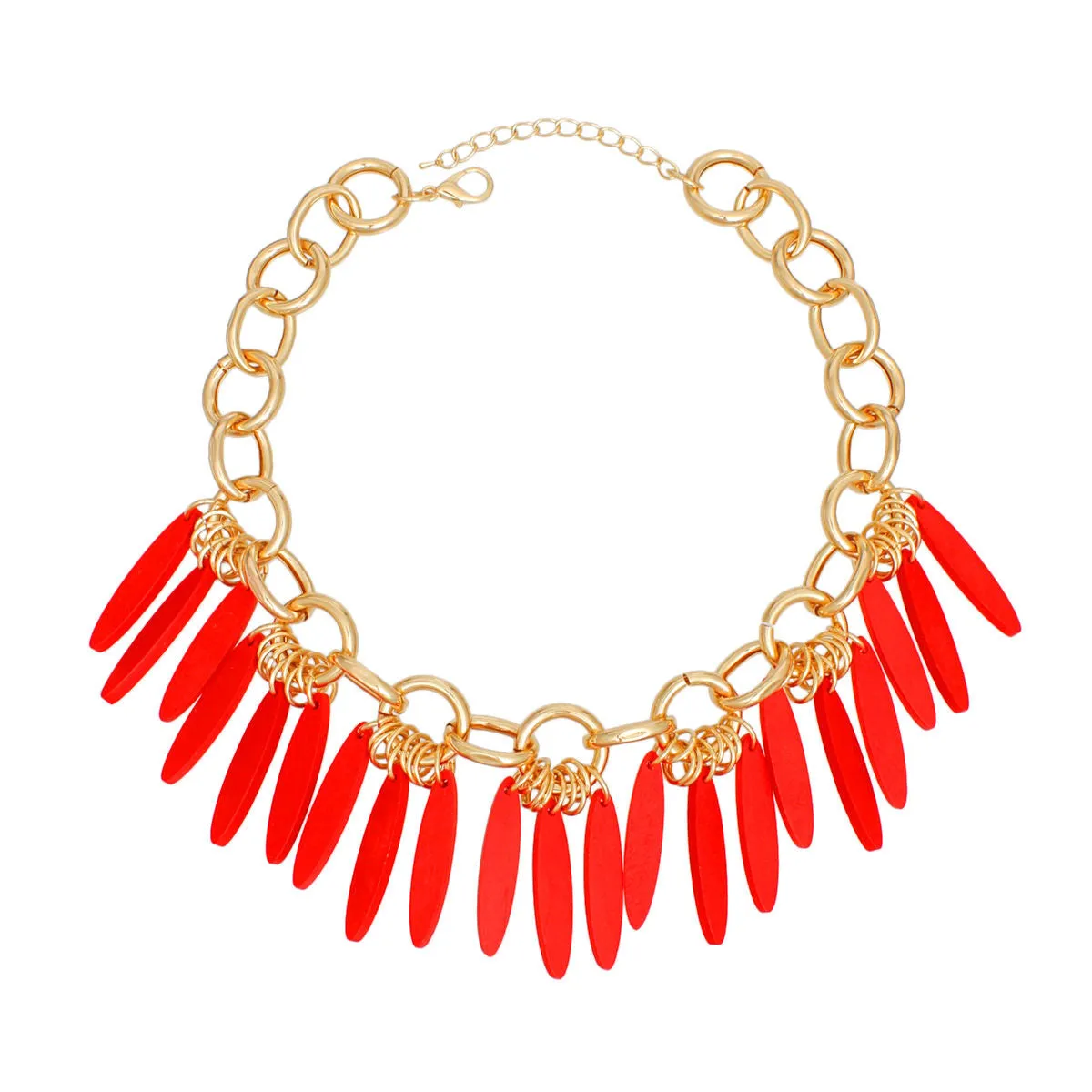 Necklace Tribal Red Wood Fringe