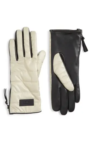 New Nordstrom Women's Authentic UGG Faux Fur Lined Quilted Gloves UGG® Ivory/Black, Sz S/M Retails $95 