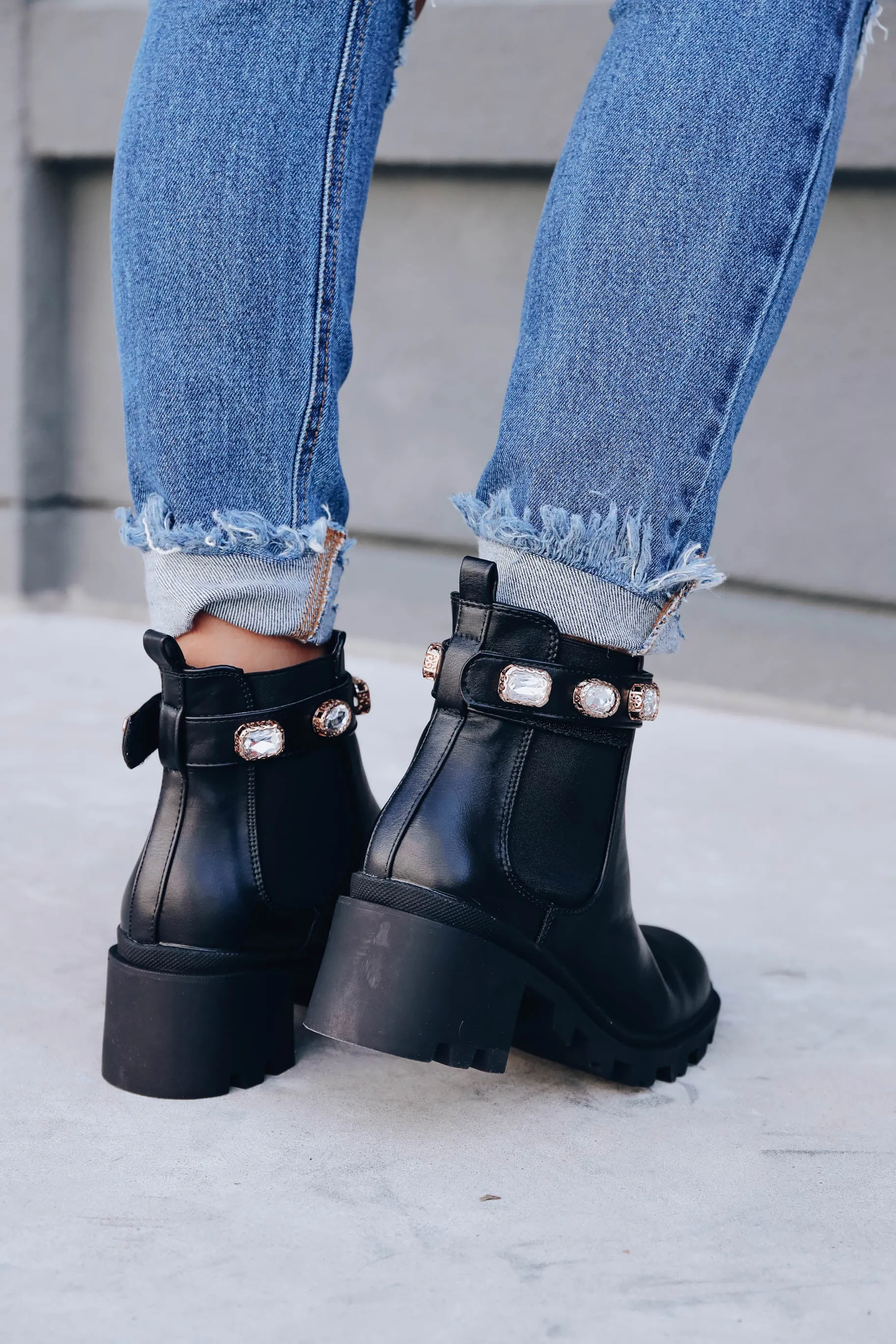 Nile Jeweled Chelsea Booties - Black