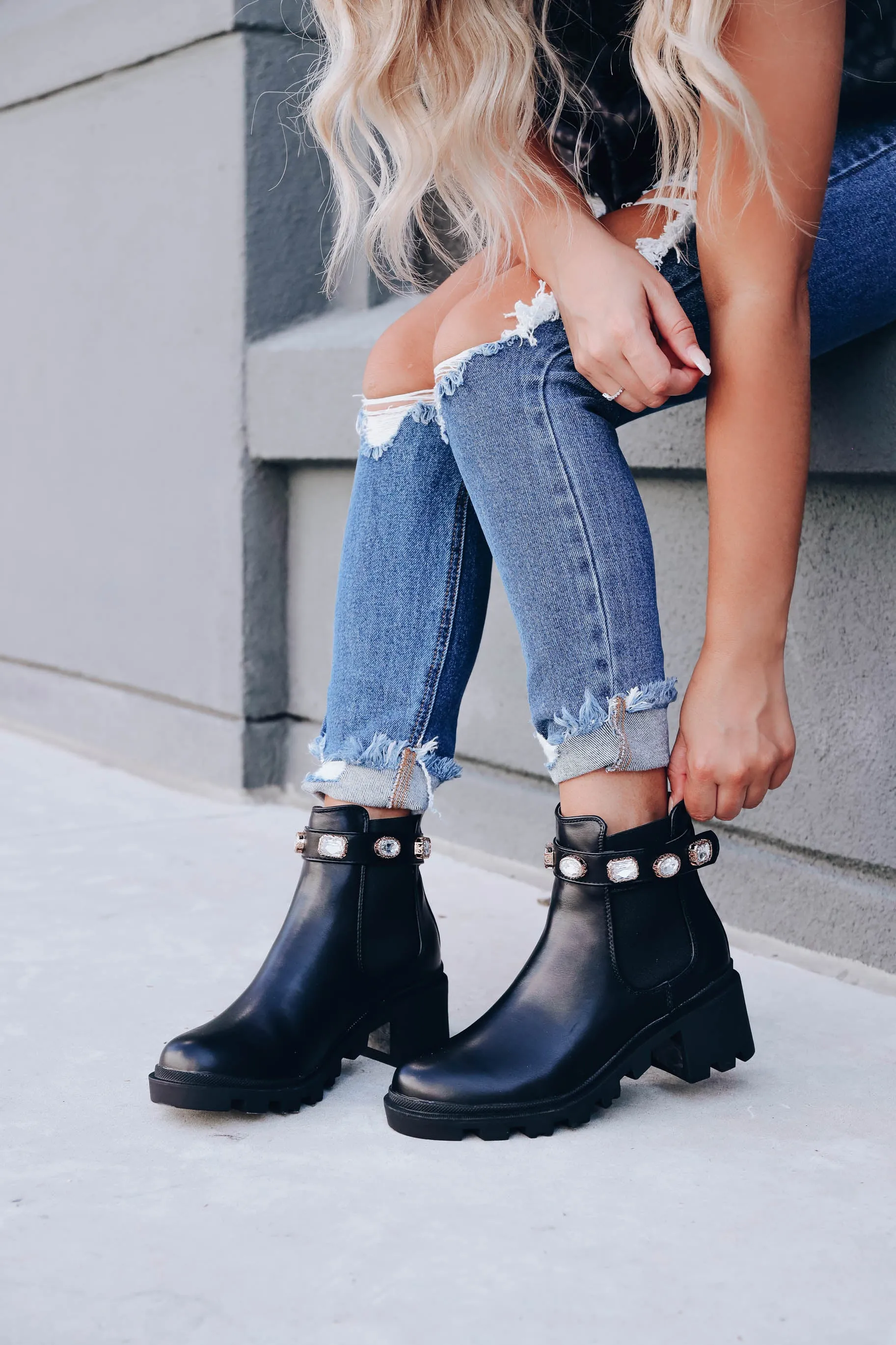 Nile Jeweled Chelsea Booties - Black