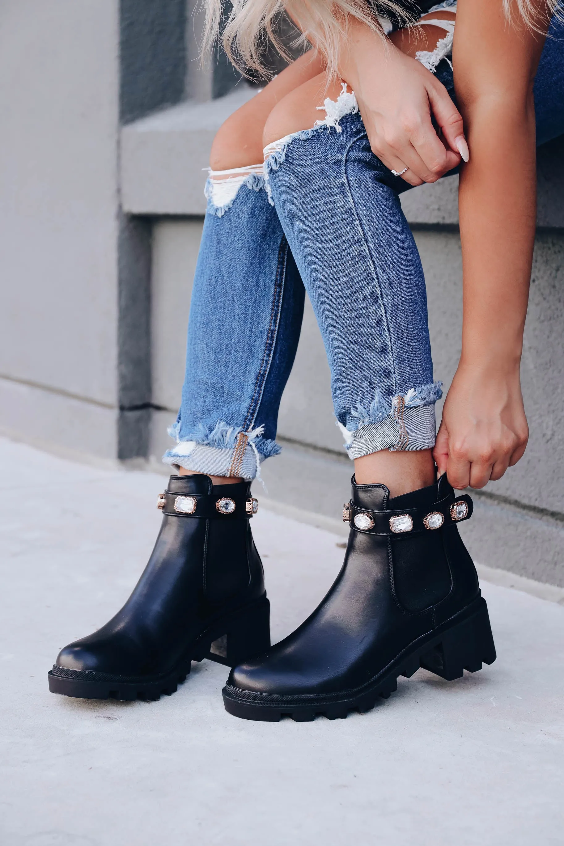 Nile Jeweled Chelsea Booties - Black