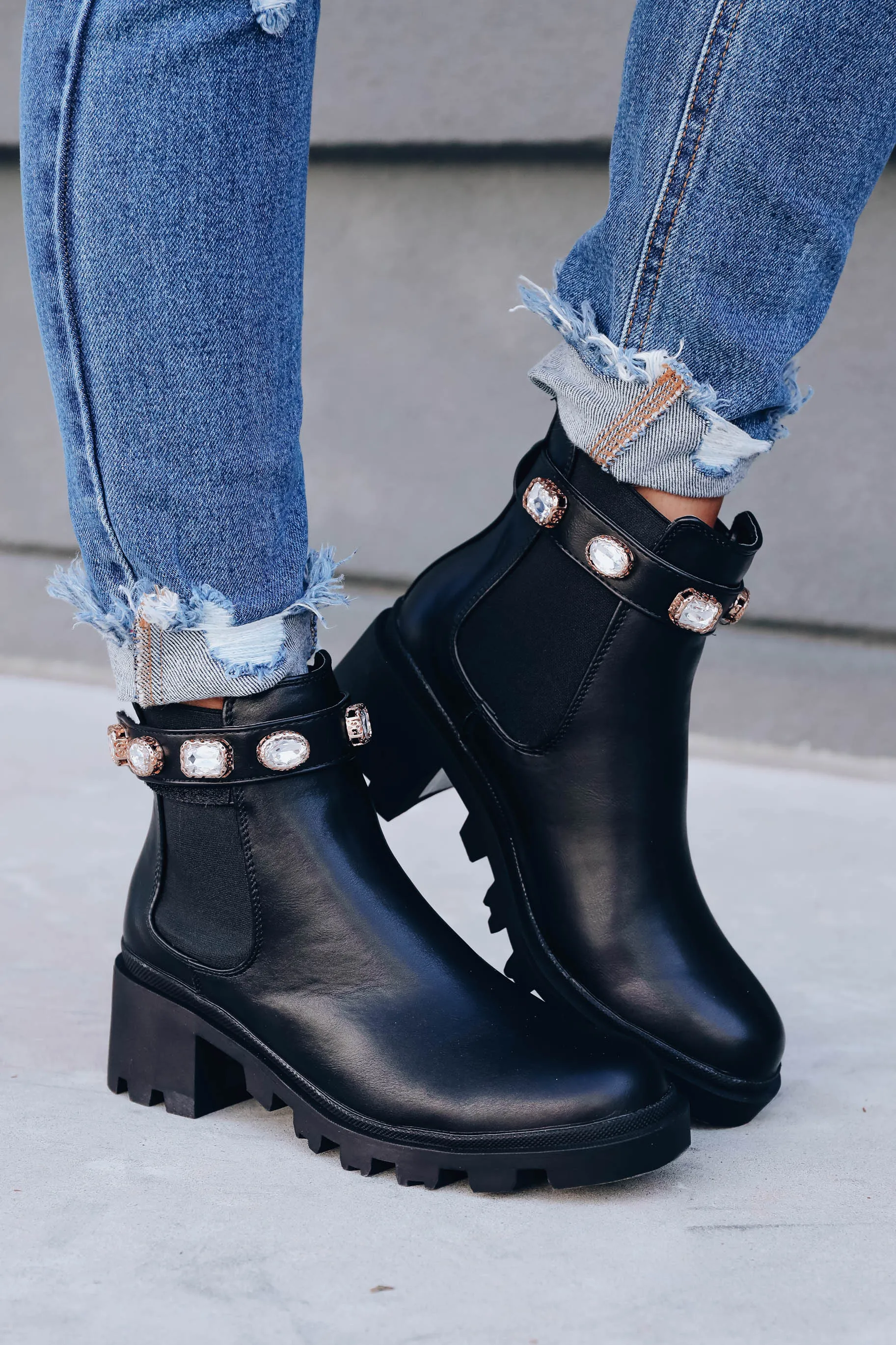 Nile Jeweled Chelsea Booties - Black