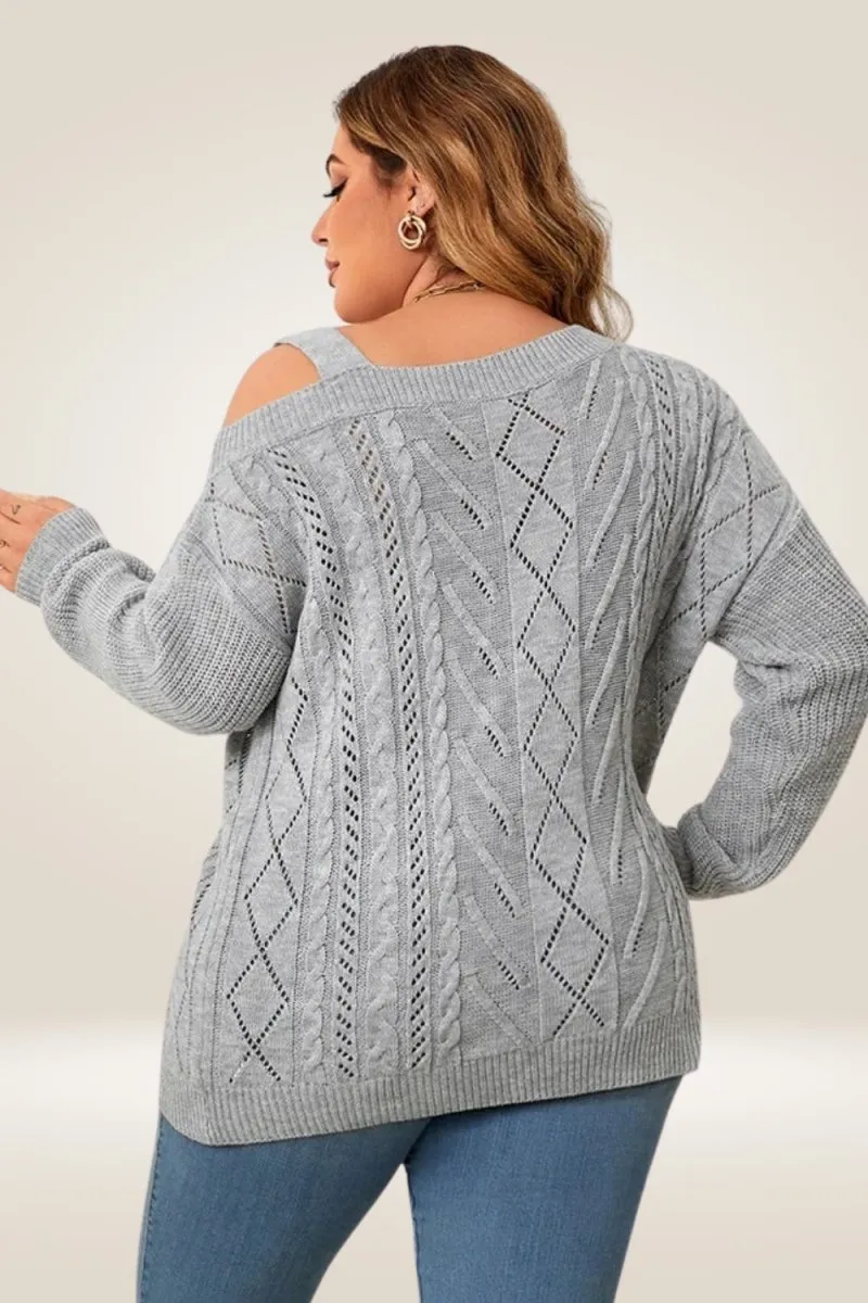 Off The Shoulder Gray Knitted Plus Size Sweater