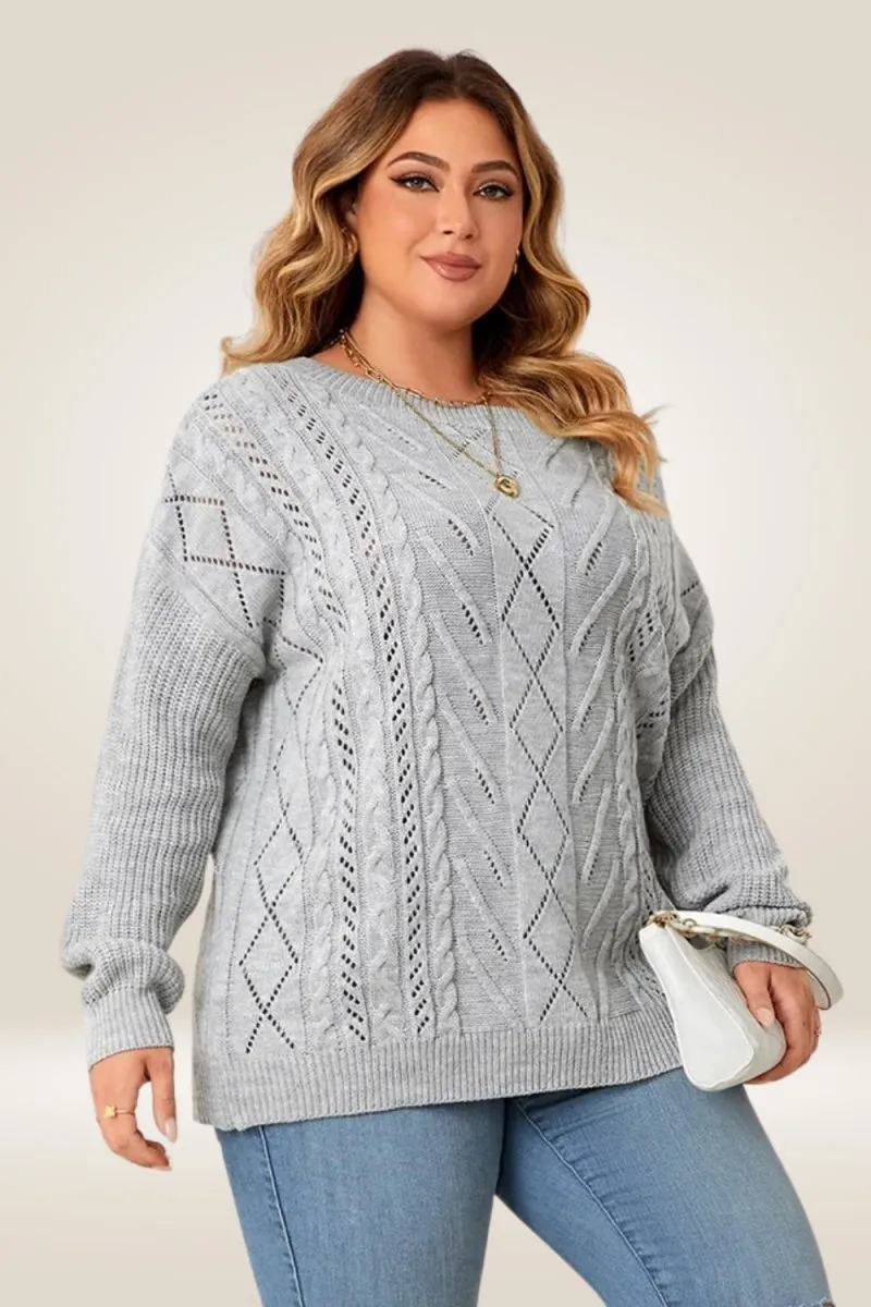 Off The Shoulder Gray Knitted Plus Size Sweater