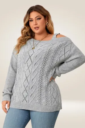 Off The Shoulder Gray Knitted Plus Size Sweater
