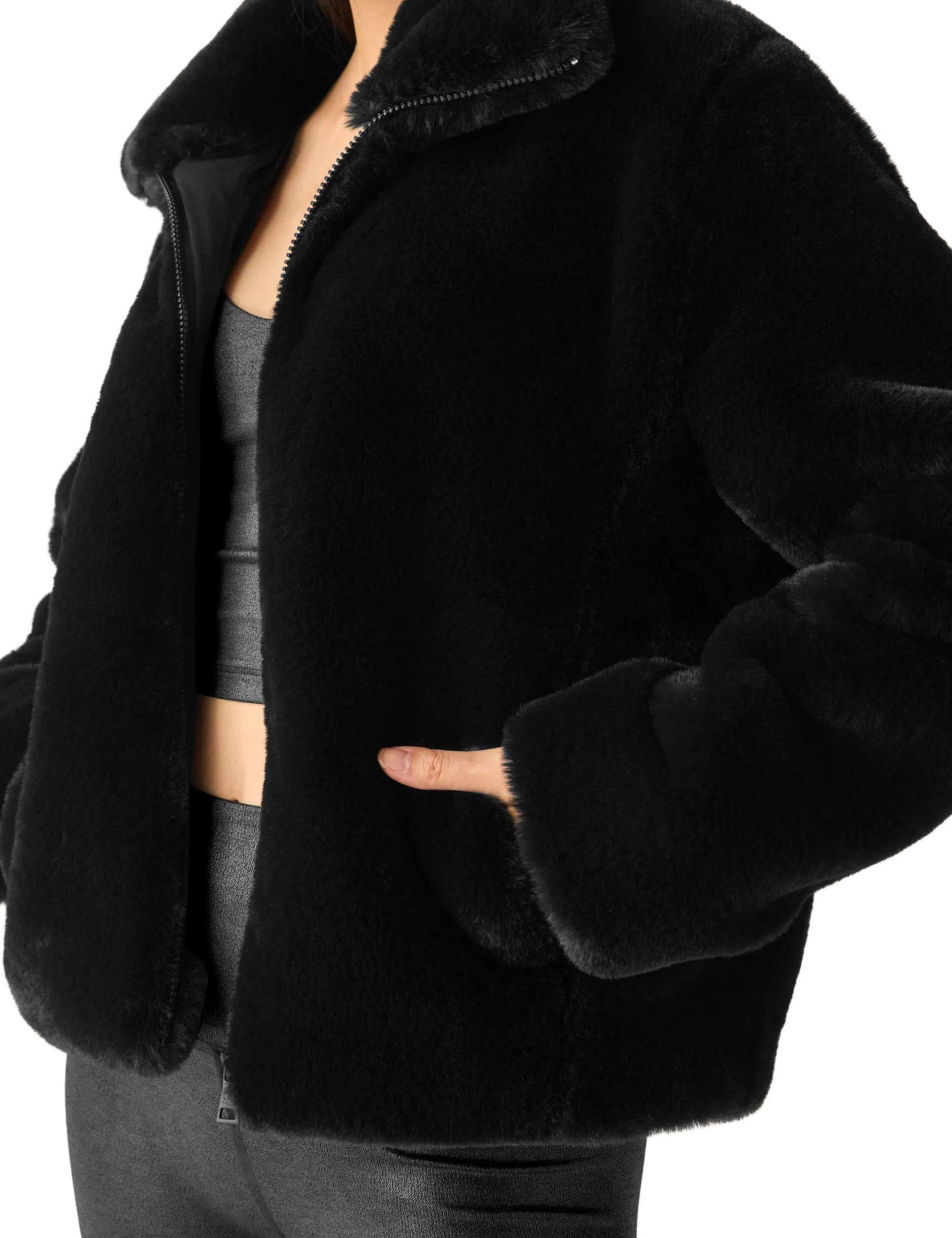 ON THE LIST FAUX FUR JACKETBLACK