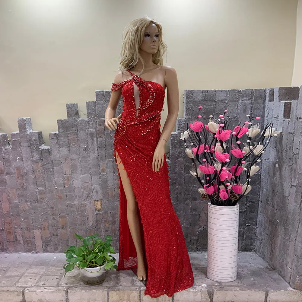 One Shoulder Sleeveless Formal Maxi Bodycon Dress HT986