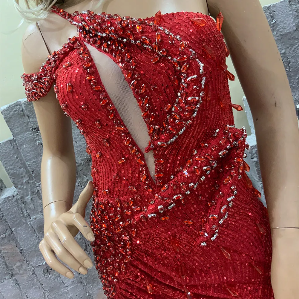 One Shoulder Sleeveless Formal Maxi Bodycon Dress HT986