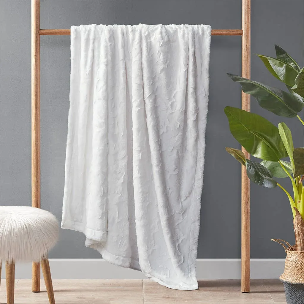 Oversized 60x70" Faux Fur Throw Blanket, White