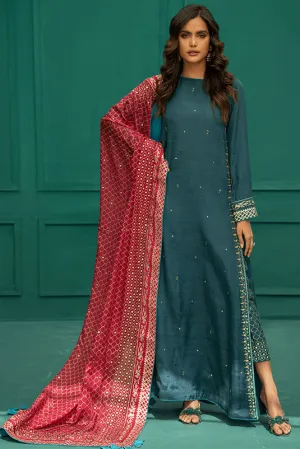 Pakistani Eid Dresses in Blue Long Kameez Trouser Style