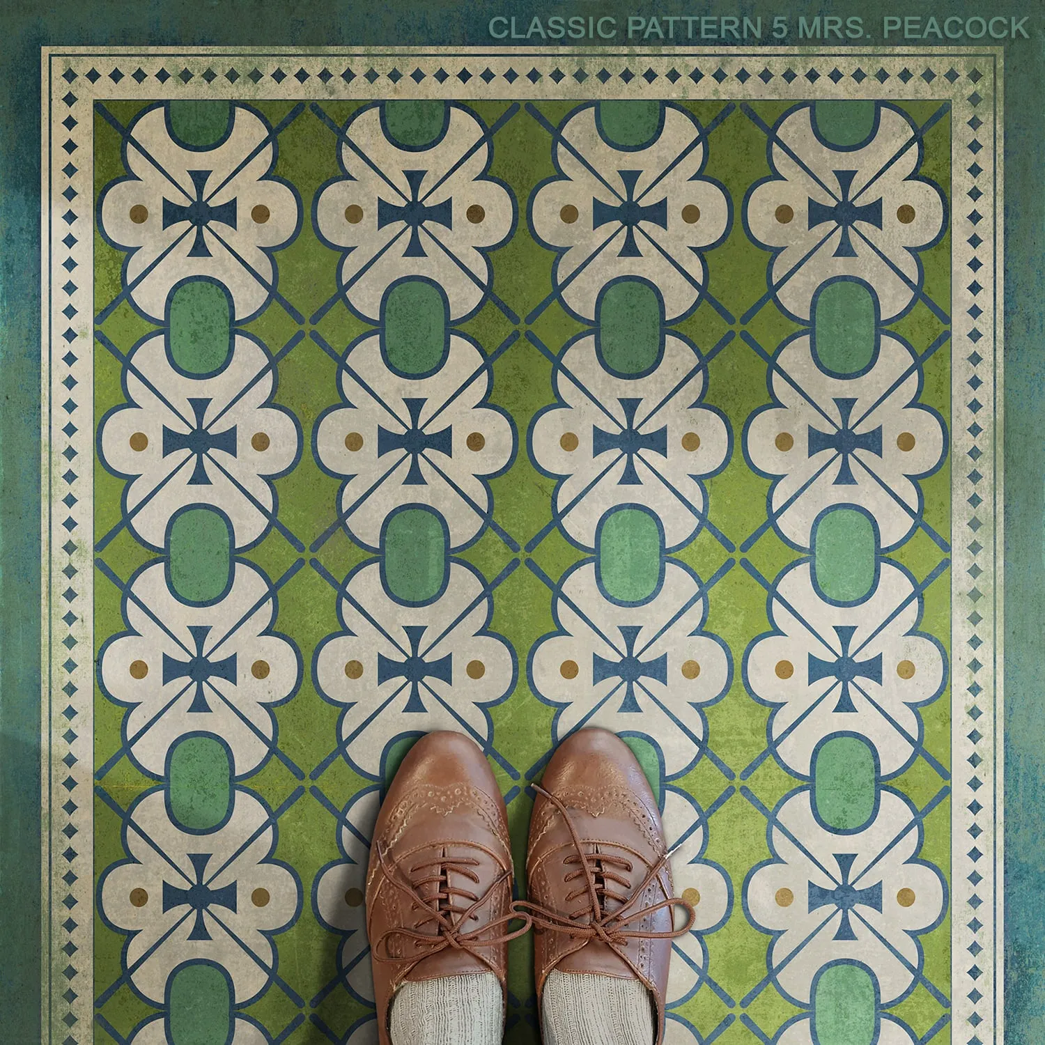 Pattern 05 "Mrs Peacock" Vinyl Floorcloth - Spicher & Co.