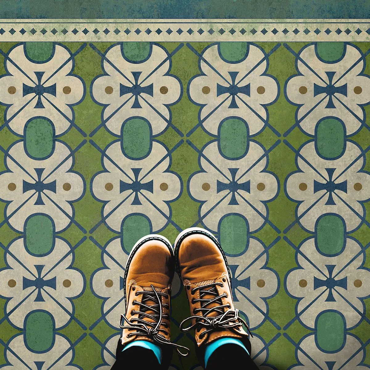 Pattern 05 "Mrs Peacock" Vinyl Floorcloth - Spicher & Co.