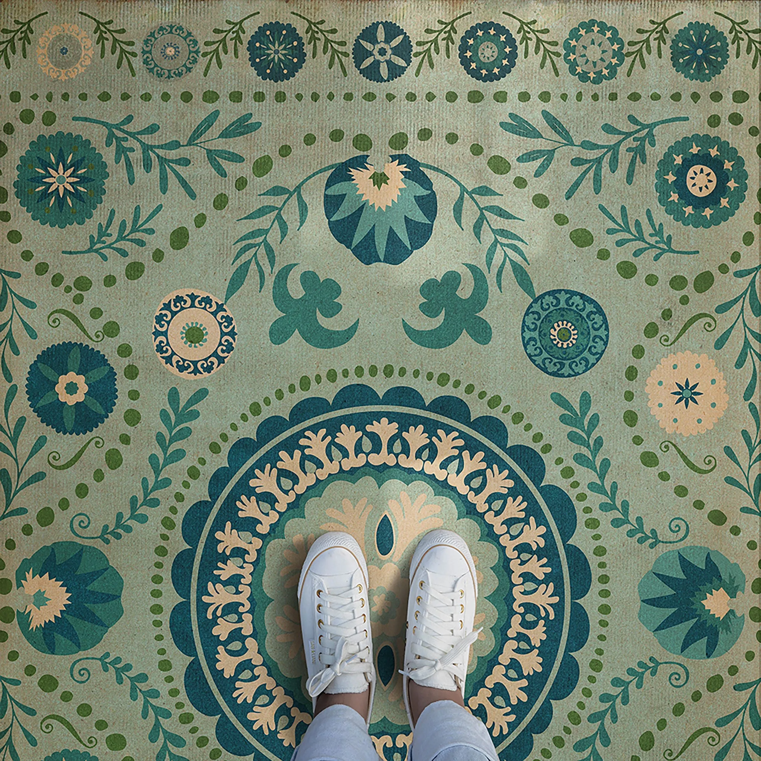 Pattern 38 "Boho Blue" Vinyl Floorcloth - Spicher & Co.