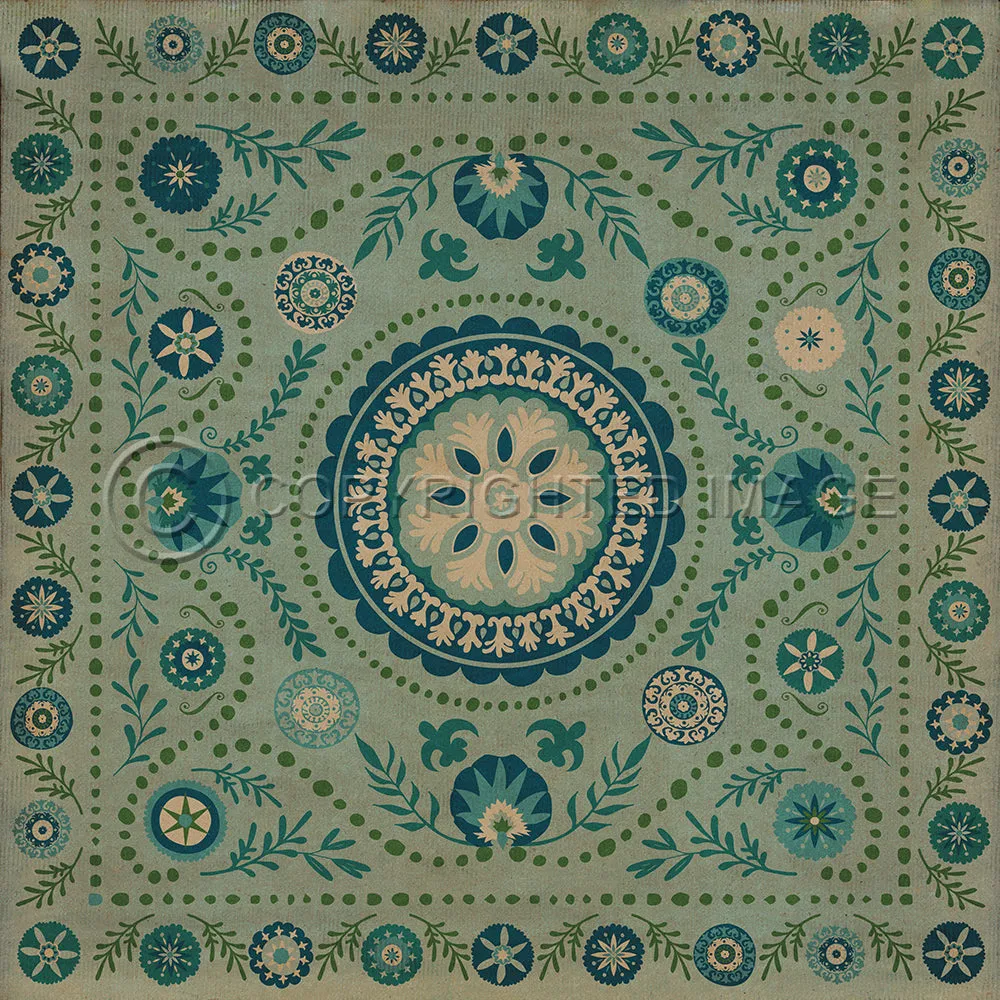 Pattern 38 "Boho Blue" Vinyl Floorcloth - Spicher & Co.