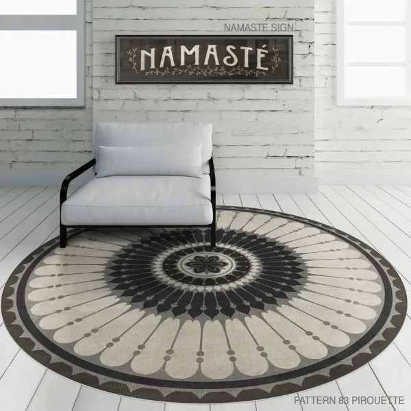 Pattern 83 "Pirouette" Round Vinyl Floorcloth - Spicher & Co.