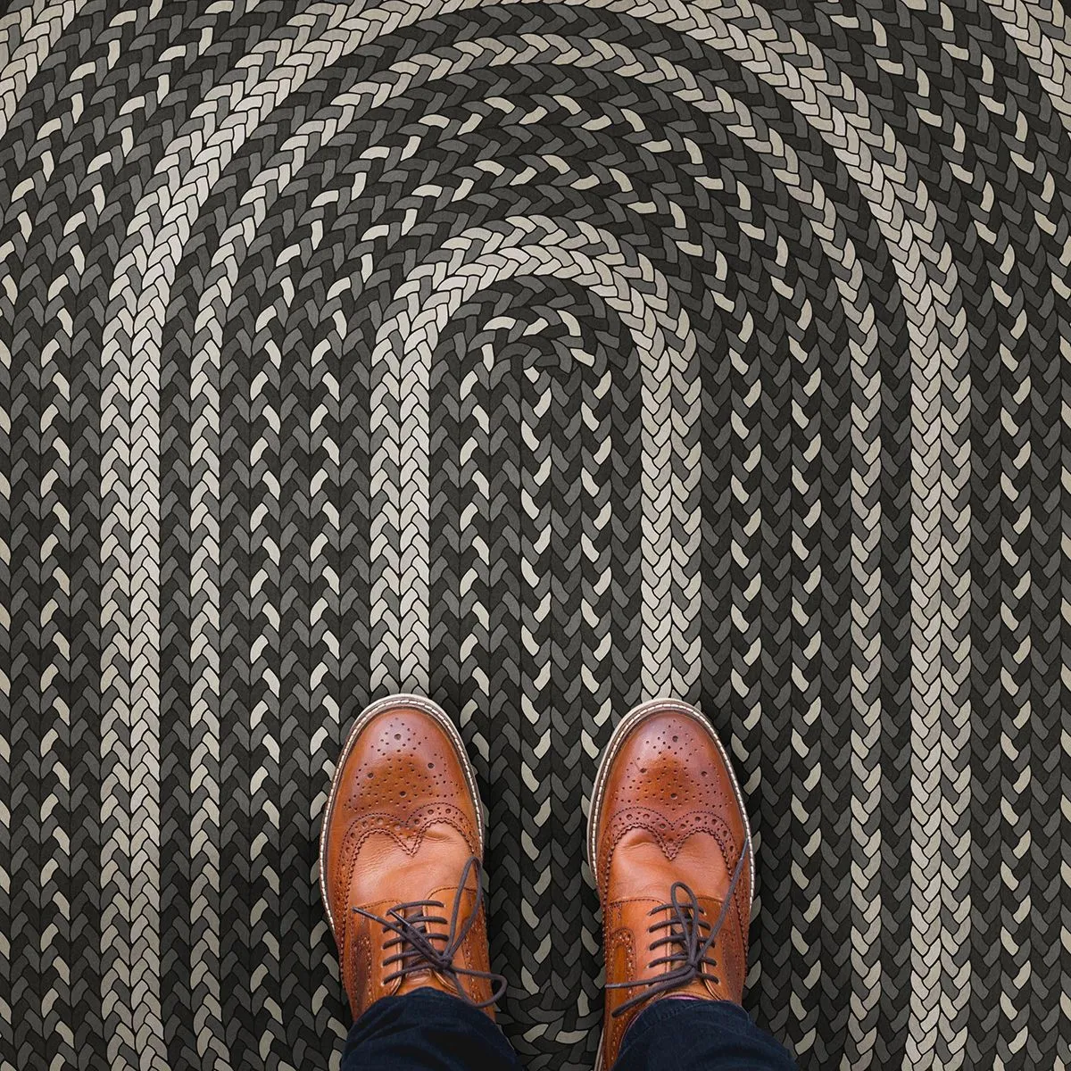 Pattern 85 "Such A Cozy Room" Braided Oval Vinyl Floorcloth - Spicher & Co.