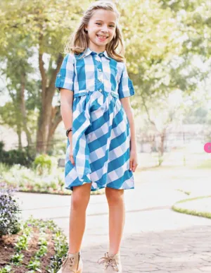 Peacock Blue Plaid Babydoll Dress